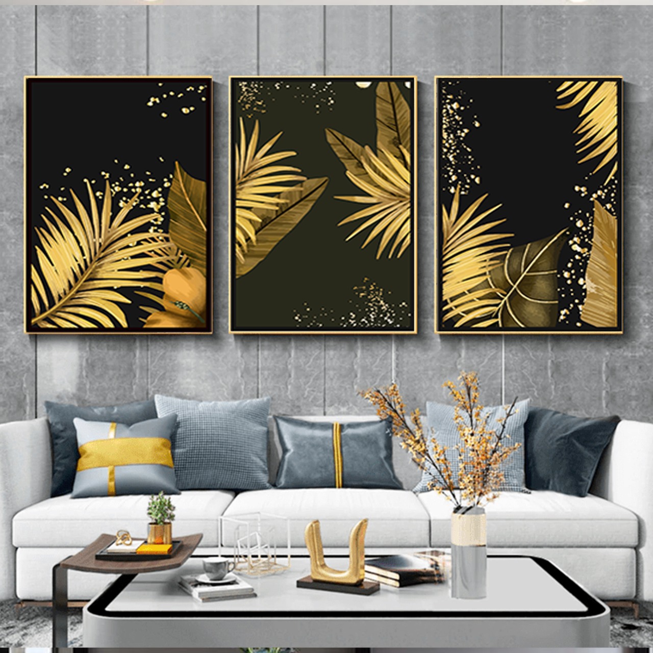 TABLEAU 3 PIECES ABSTRAIT PALMY / 130 X 80 CM + PORTRAIT GRATUI