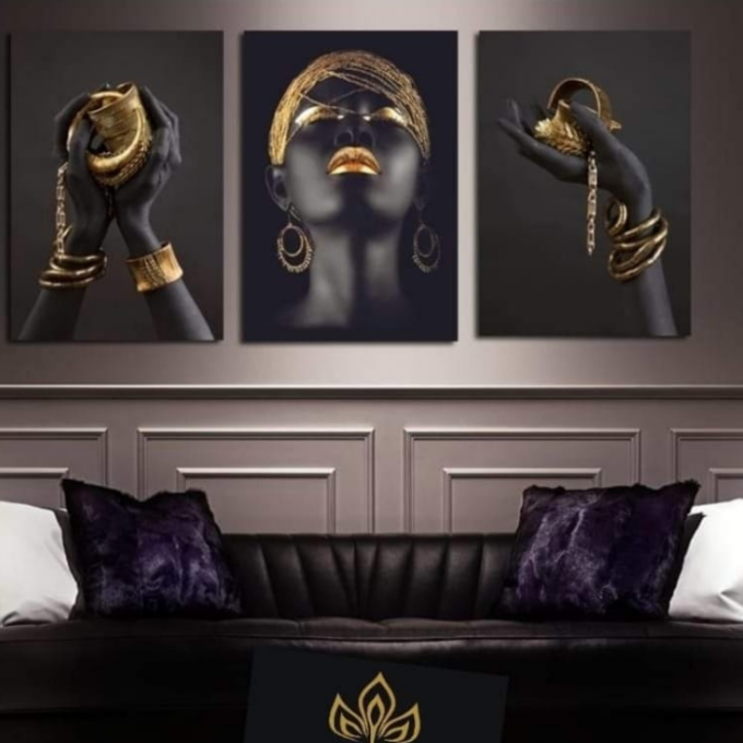 Canvas femme noir gold 3 piece  130 X 80 CM 